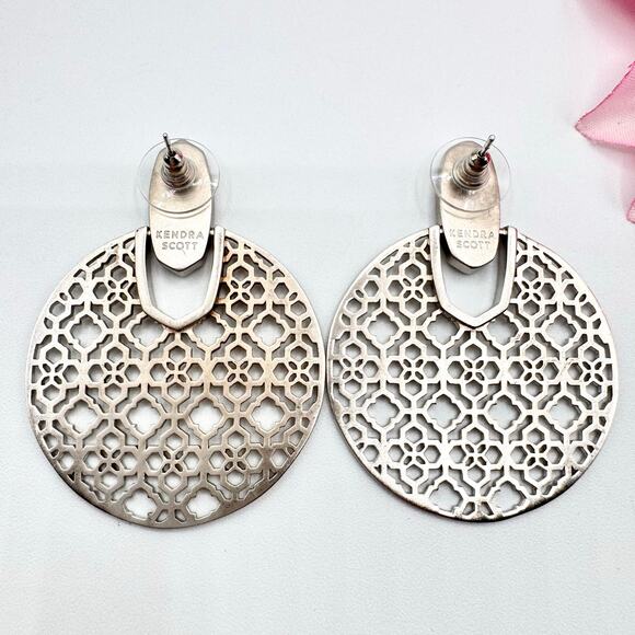 Kendra Scott Didi Silver Tone Earring Lattice Statement Moroccan Inspired Big - Picture 3 of 10